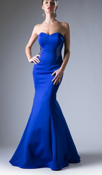 ROYAL BLUE STRAPLESS BEADED PROM EVENING GOWN - Picture 1 of 5